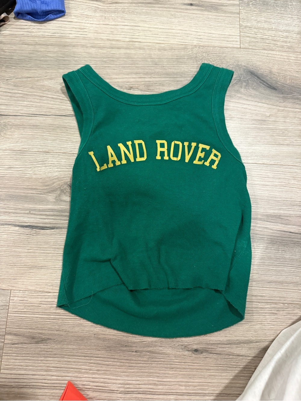 PacSun Green Tank Top with Yellow 'Land Rover' Logo